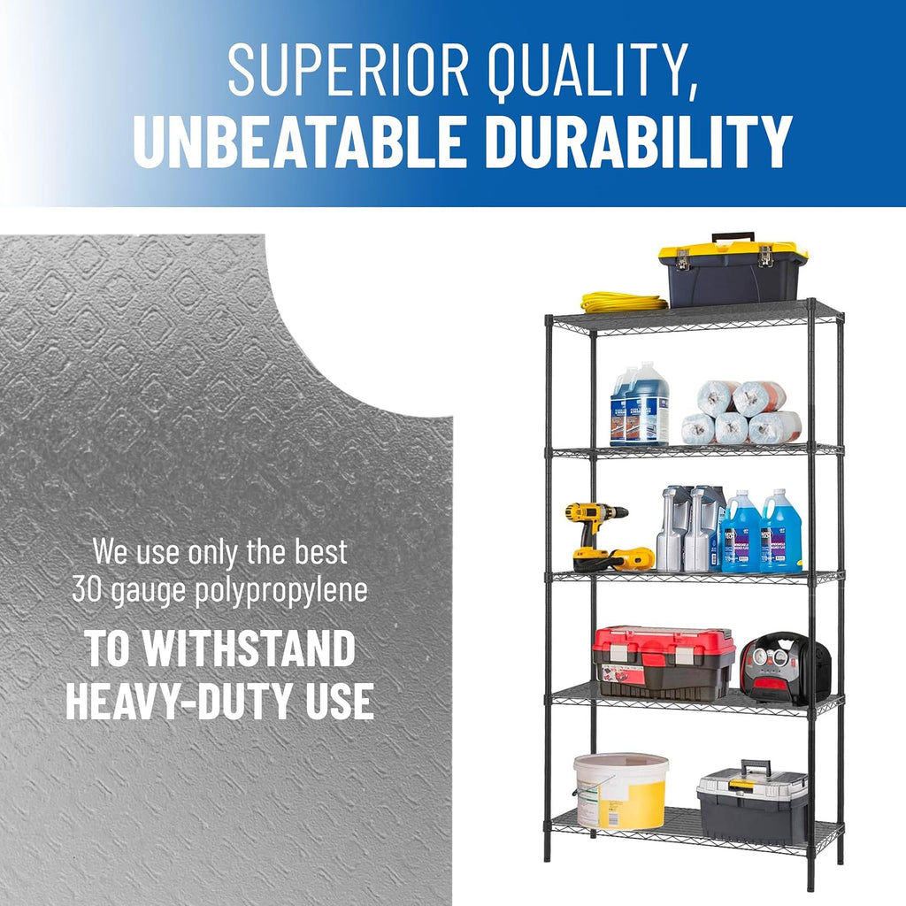 Sterling Shelf Liners Wire Rack Covers – 18 x 48 Inch Plastic Shelf Mats, Graphite, Set of 4