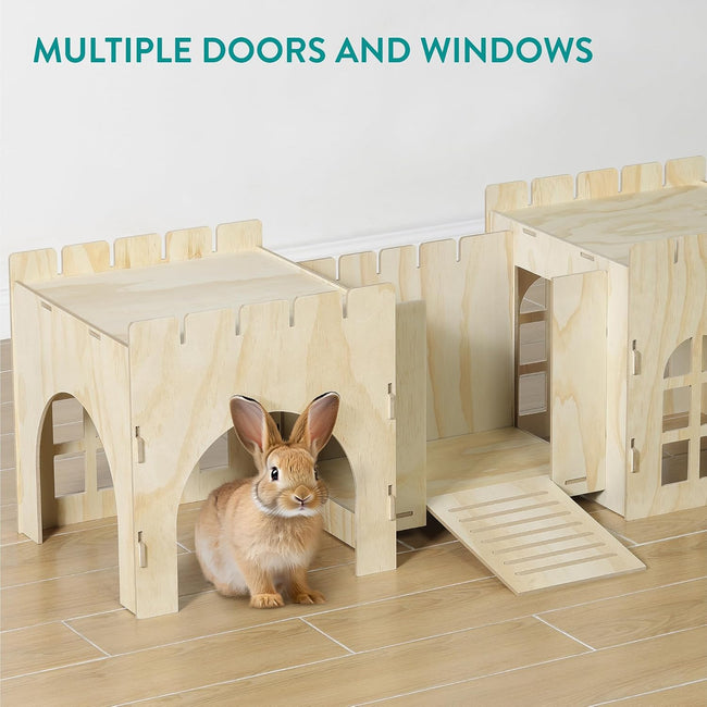 Navaris Rabbit Castle Wooden Hideaway | MDF & Pine Wood Bunny Playhouse & Hideout | 27.2 x 9.4 x 10" | Full Master Case of 5 Main Image