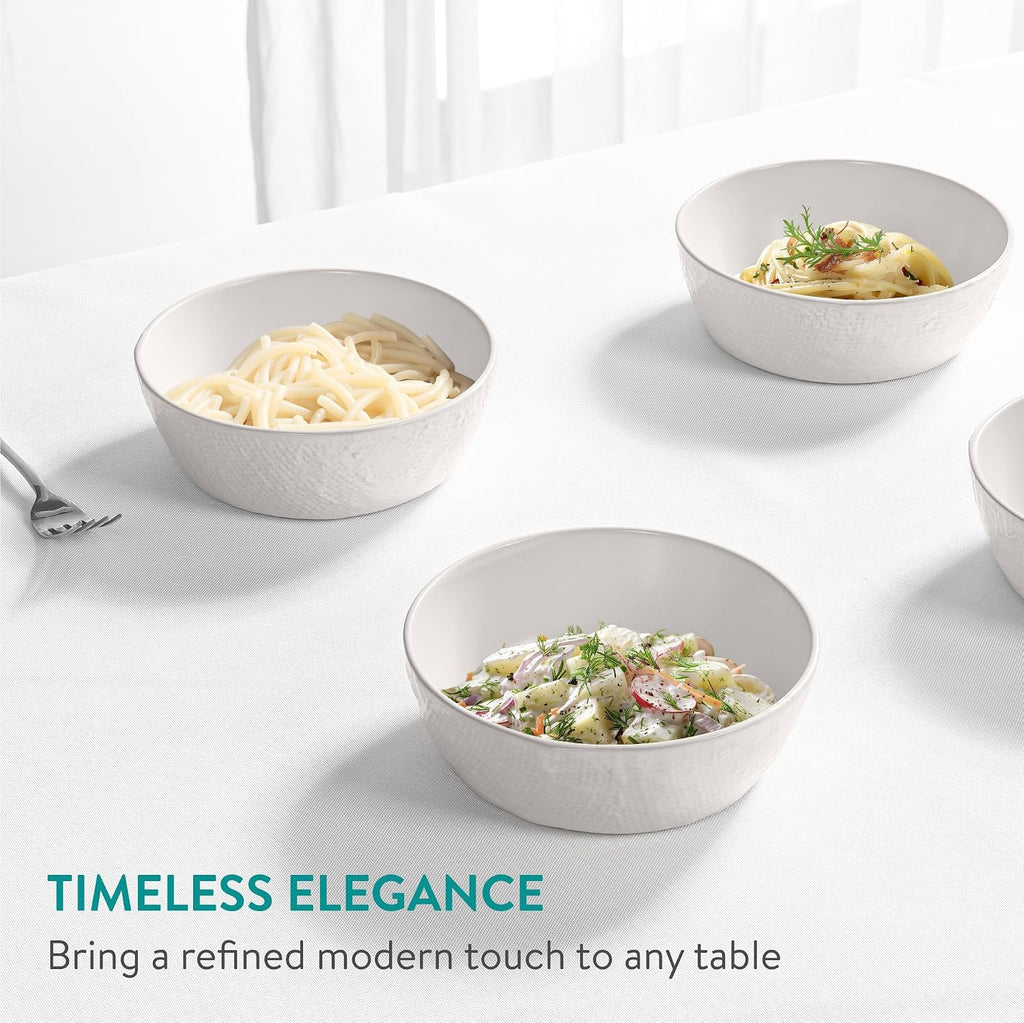 Navaris Linen Textured Ceramic Cereal Bowls - Set of 6, 15 cm, Linen White - Full Master Case of 4