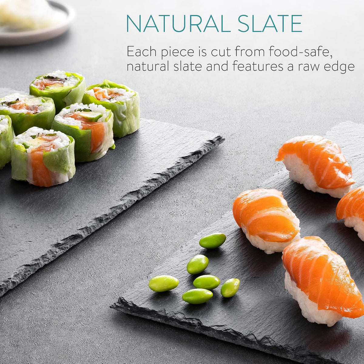 Navaris Natural Slate Serving Plates Set of 4 | 11.8 x 7.8" Rectangular Slate Platters | Includes Chalk | Full Master Case of 1