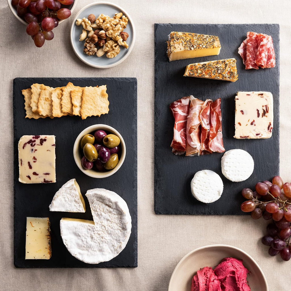 Navaris Natural Slate Serving Plates Set of 4 | 11.8 x 7.8" Rectangular Slate Platters | Includes Chalk | Full Master Case of 1