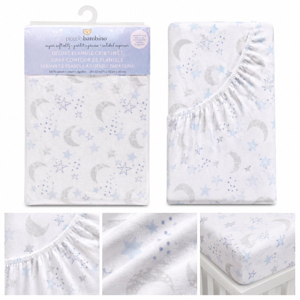 Piccolo Bambino Cotton Flannel Crib Sheet - Blue Diamond | Full Master Carton of 24