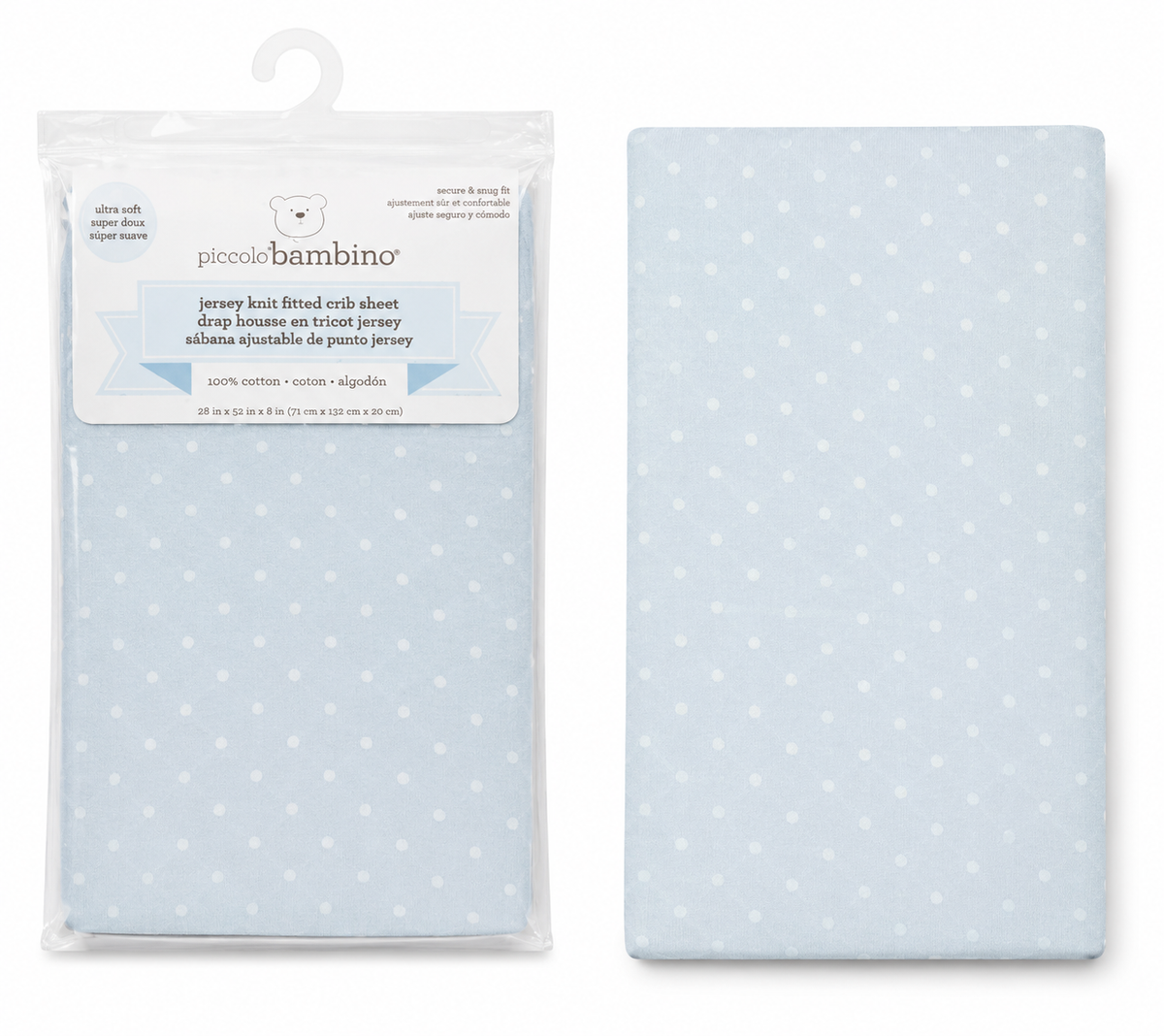Piccolo Bambino Cotton Jersey Knit Fitted Crib Sheet - Blue | Full Master Carton of 36
