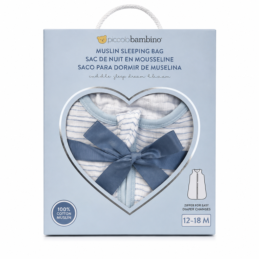 Piccolo Bambino Muslin Sleepsack in Gift Box (12–18 Months) - Blue | Full Master Carton of 12