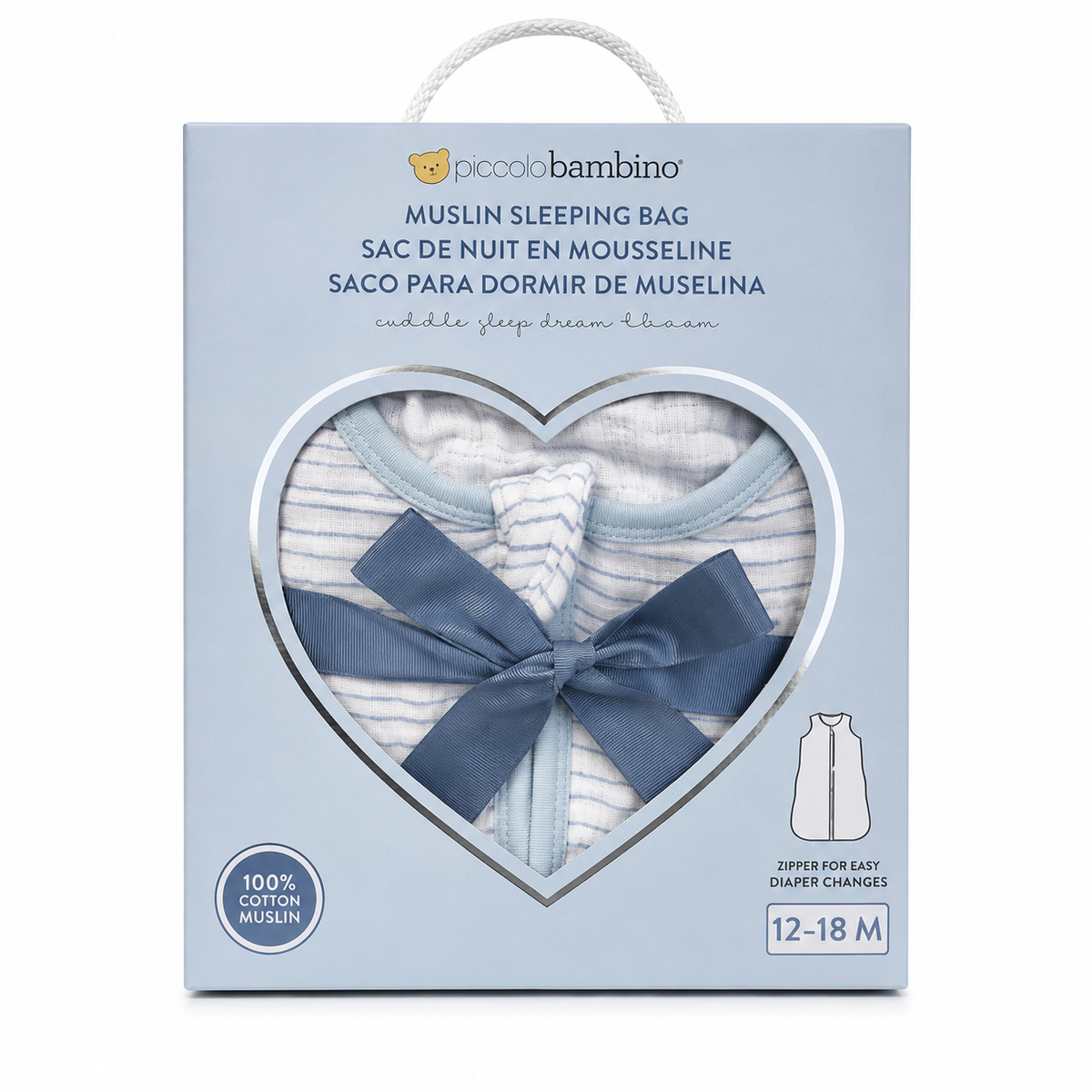 Piccolo Bambino Muslin Sleepsack in Gift Box (12–18 Months) - Blue | Full Master Carton of 12