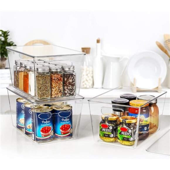 Navaris Fridge Storage Containers with Lids | Stackable Kitchen & Pantry Organizers Set of 4 | Full Master Case of 4 Main Image