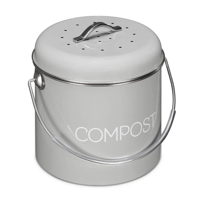 Navaris Metal Compost Caddy Bin - 3L Kitchen Compost Bucket with Lid & Charcoal Filters - Grey - Full Master Case of 4 Hover Image