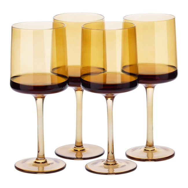 Navaris Amber Tinted Wine Glasses Set of 4 | 13.5oz Stemmed Coloured Glassware | Wine, Cocktail & Dessert Glasses | Full Master Case of 4 Hover Image