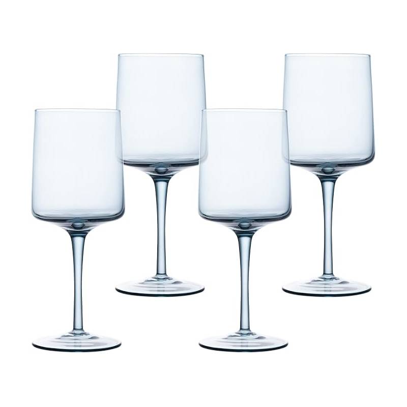 Navaris Blue Square Wine Glasses Set of 4 | 13.5oz Colored Stemmed Glassware | Wine, Cocktails, Beer & Dessert | Full Master Case of 4