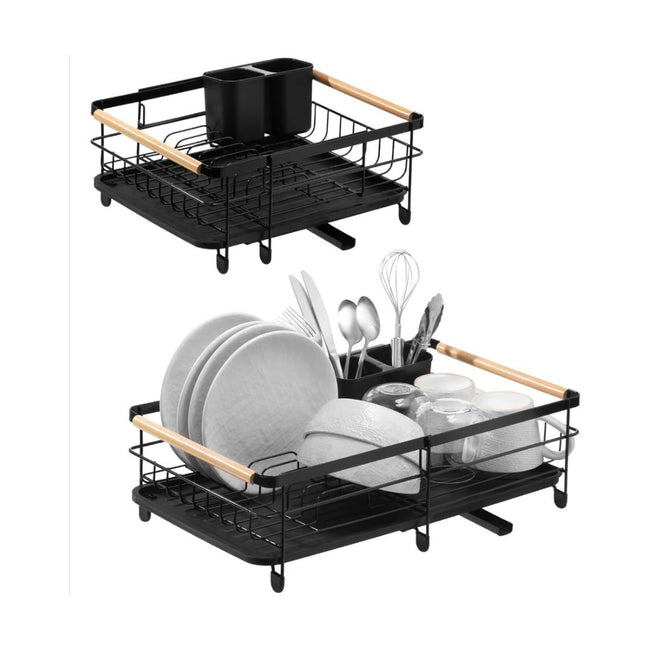 Navaris Expandable Dish Rack with Draining Board, Plate & Cutlery Holder - Black - Full Master Case of 3 Hover Image