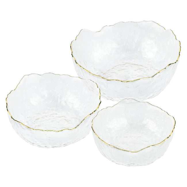 Navaris Glass Serving Bowls Set of 3 with Gold Edge | Tempered Glass Dessert Bowls | Full Master Case of 4 Hover Image