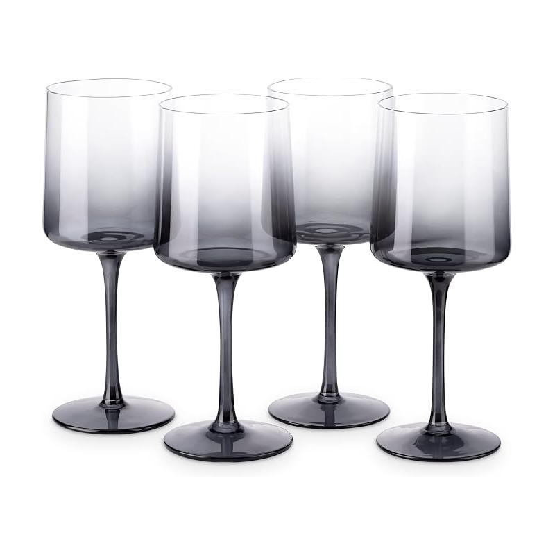 Navaris Gray Square Wine Glasses Set of 4 | 13.5oz Smoke Tinted Stemmed Glasses | Wine, Cocktail & Dessert Glassware | Full Master Case of 4