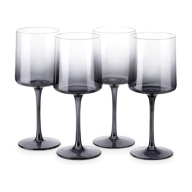 Navaris Gray Square Wine Glasses Set of 4 | 13.5oz Smoke Tinted Stemmed Glasses | Wine, Cocktail & Dessert Glassware | Full Master Case of 4 Hover Image