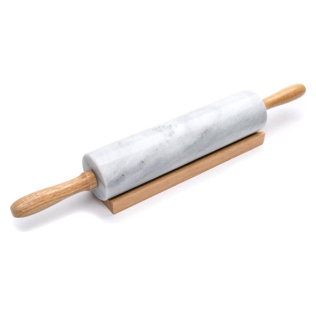 Navaris Marble Rolling Pin with Wooden Handles & Stand - White - Full Master Case of 8 Hover Image