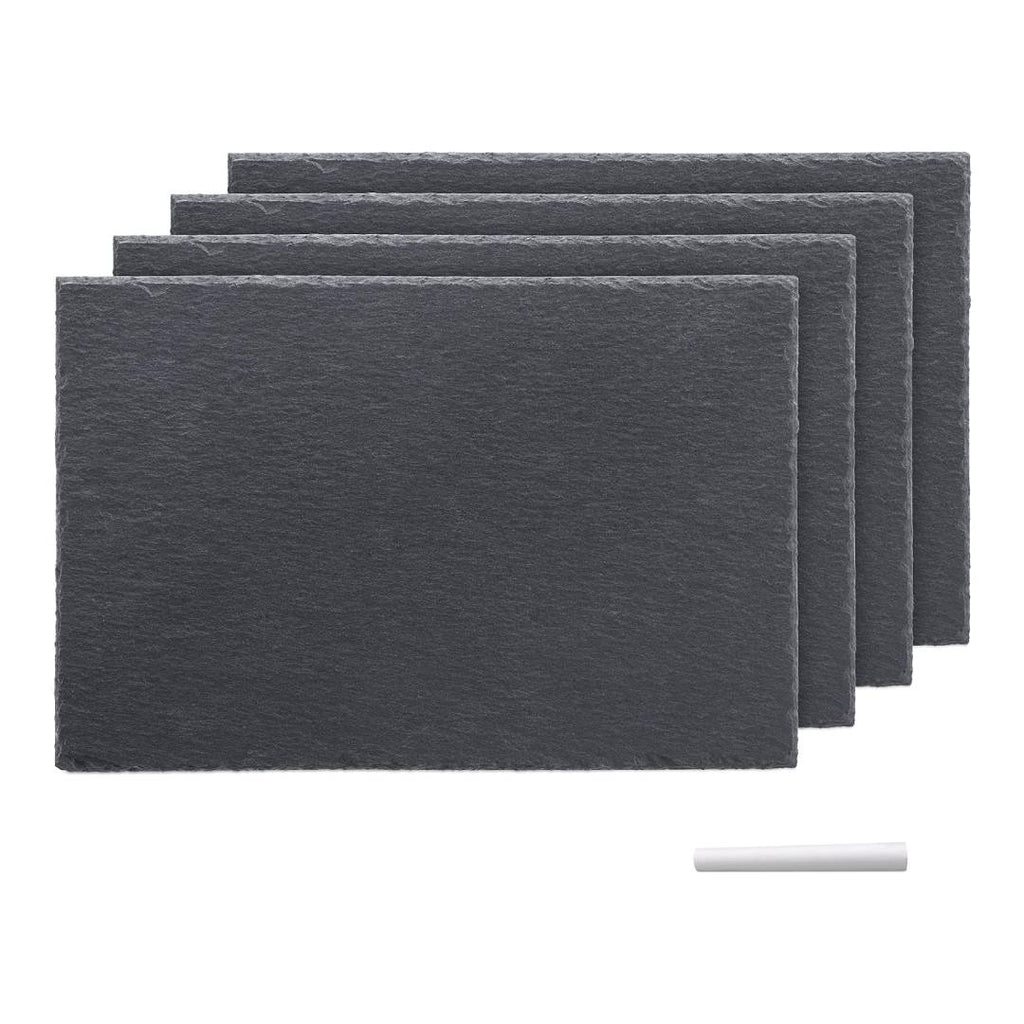 Navaris Natural Slate Serving Plates Set of 4 | 11.8 x 7.8" Rectangular Slate Platters | Includes Chalk | Full Master Case of 1