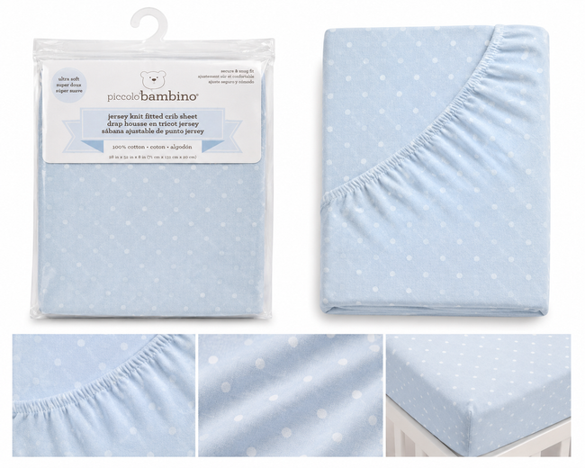 Piccolo Bambino Cotton Jersey Knit Fitted Crib Sheet - Blue | Full Master Carton of 36 Main Image