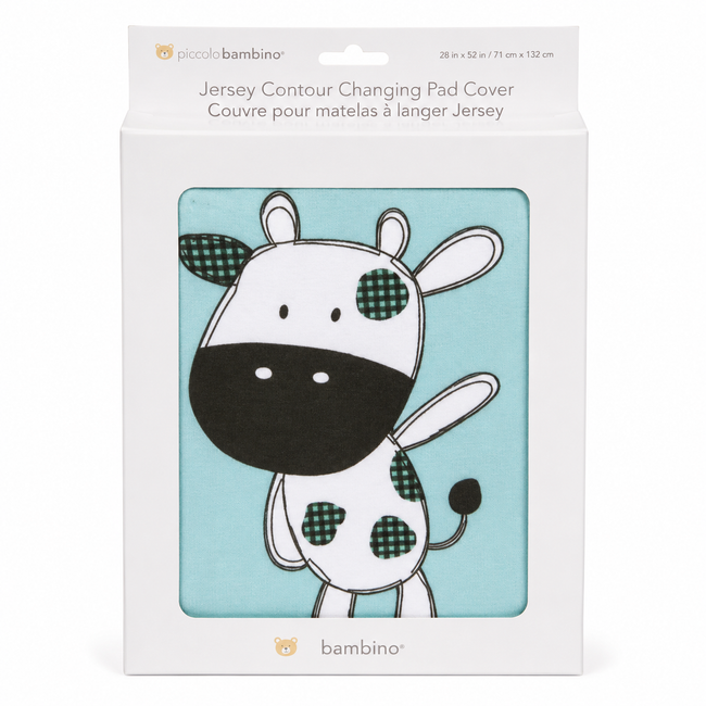 Piccolo Bambino Jersey Contour Changing Pad Cover - Cow | Full Master Carton of 24 Hover Image
