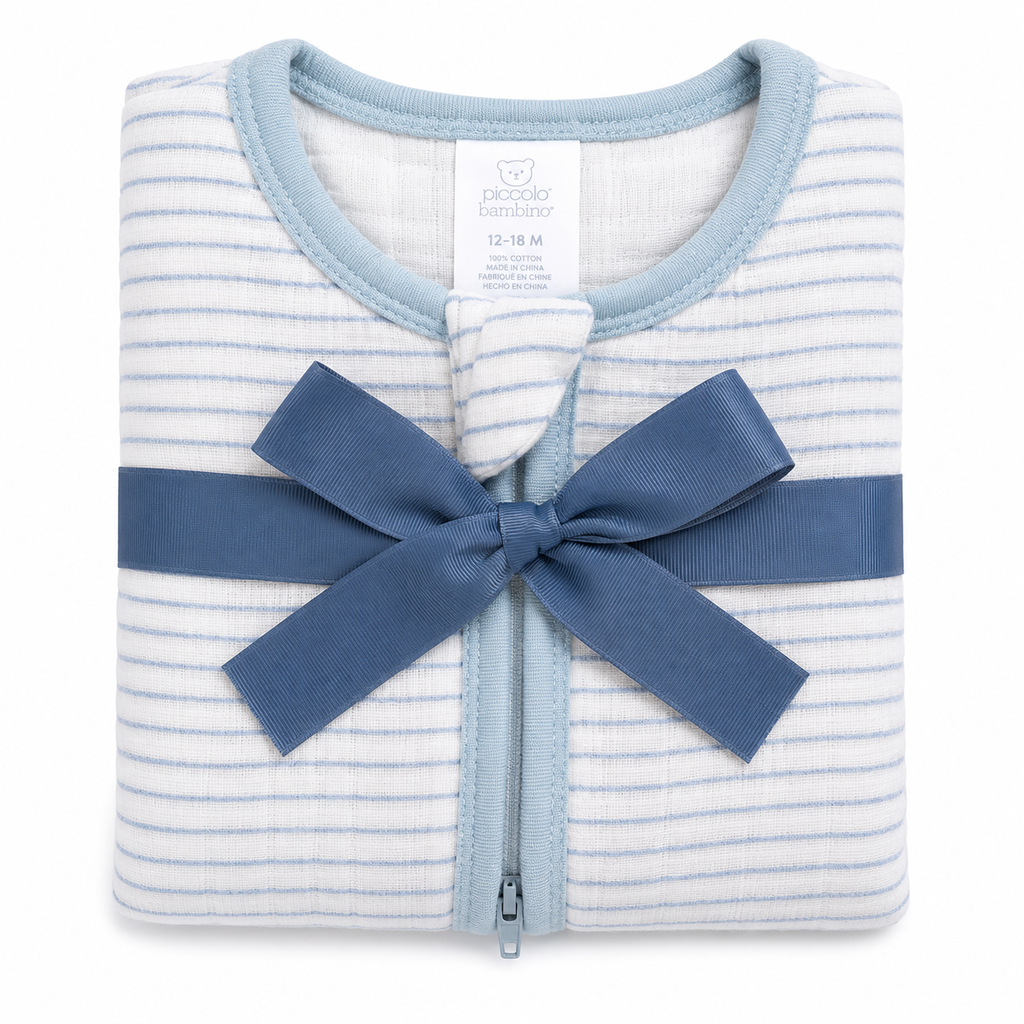 Piccolo Bambino Muslin Sleepsack in Gift Box (12–18 Months) - Blue | Full Master Carton of 12