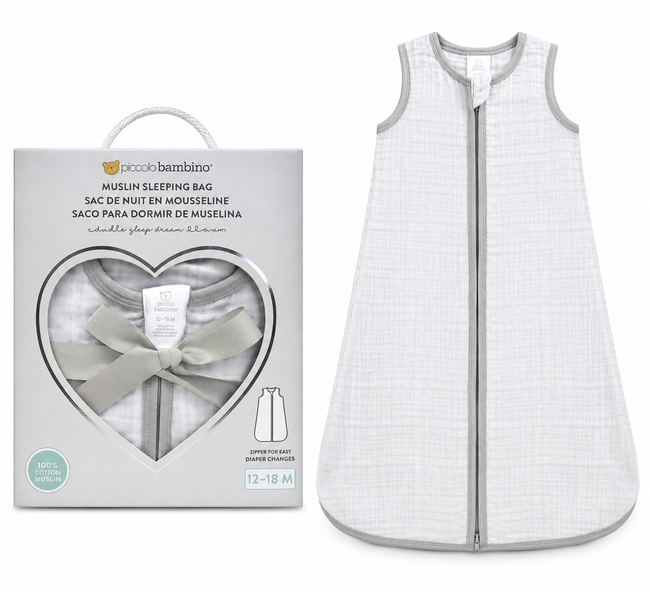 Piccolo Bambino Muslin Sleepsack in Gift Box (12–18 Months) - Grey | Full Master Carton of 12 Hover Image