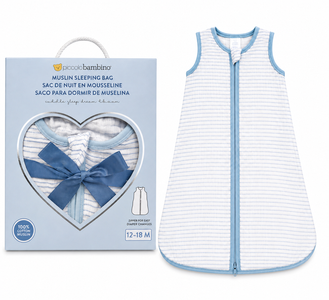 Piccolo Bambino Muslin Sleepsack in Gift Box (12–18 Months) - Blue | Full Master Carton of 12 Hover Image