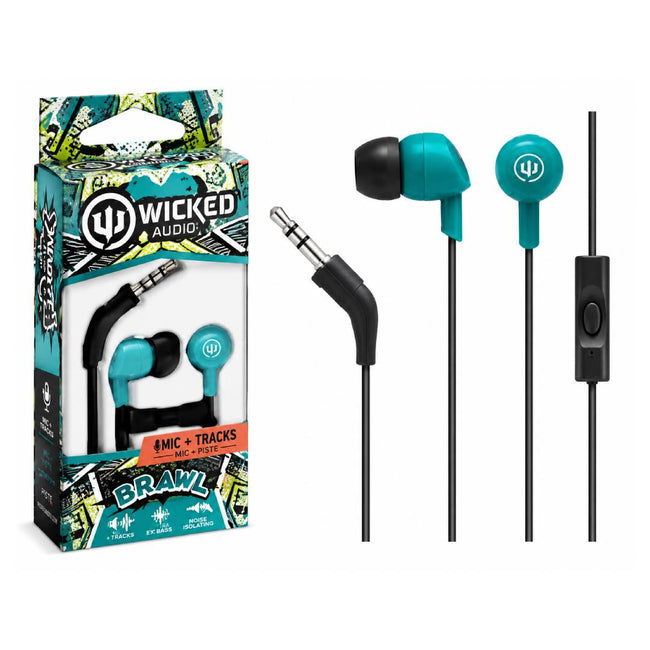 Wicked Audio Brawl Mic Wired Earbuds - Real Teal - Full Master Case of 60 Main Image