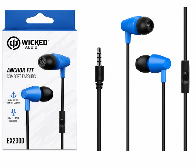 Wicked Audio EX2300 Wired Earbuds with Mic - Blue - Full Master Case of 60 Main Image
