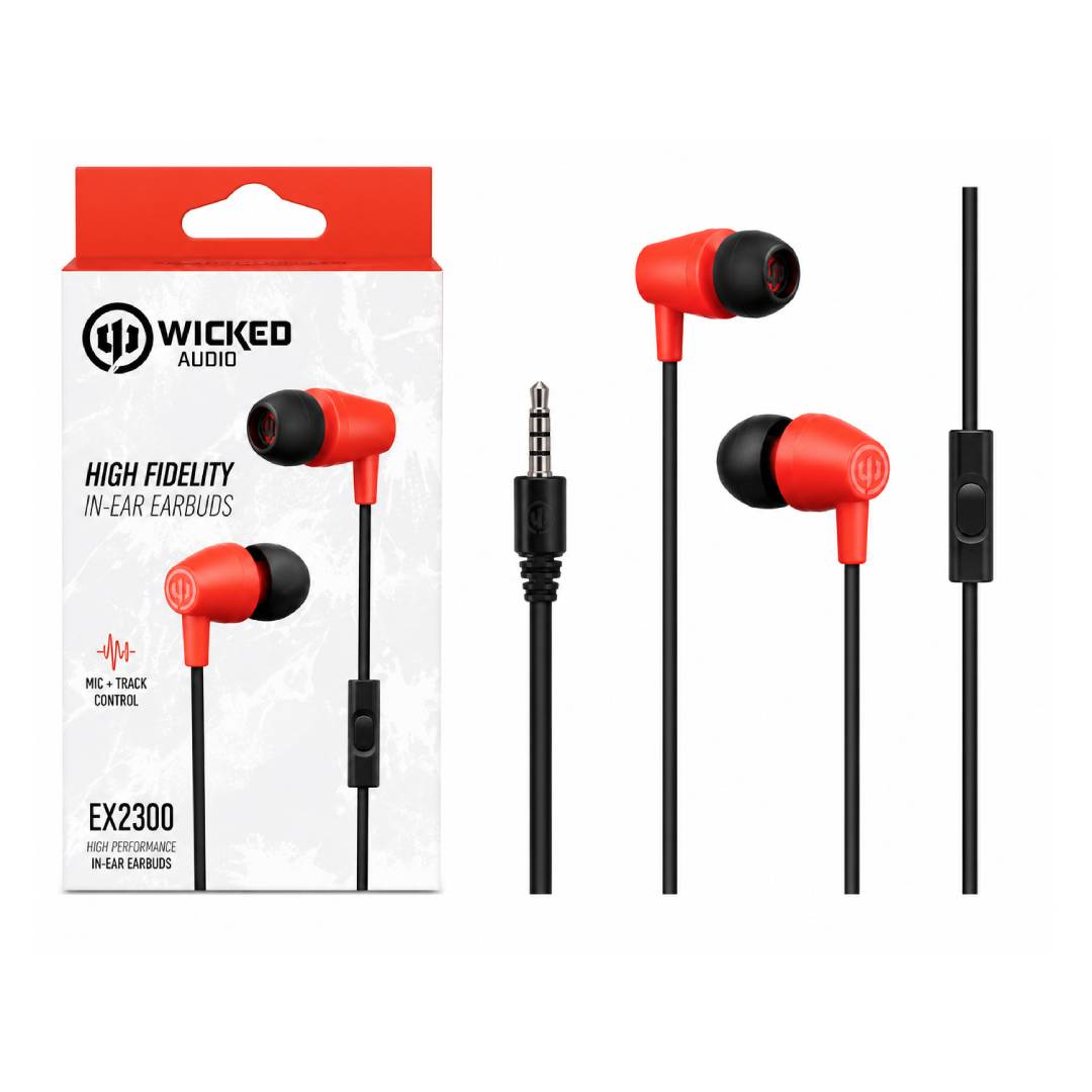 Wicked Audio EX2300 Wired Earbuds with Mic - Red - Full Master Case of 60