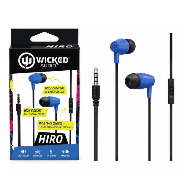 Wicked Audio Hiro Wired Earbuds with Mic - Blue - Full Master Case of 60 Main Image