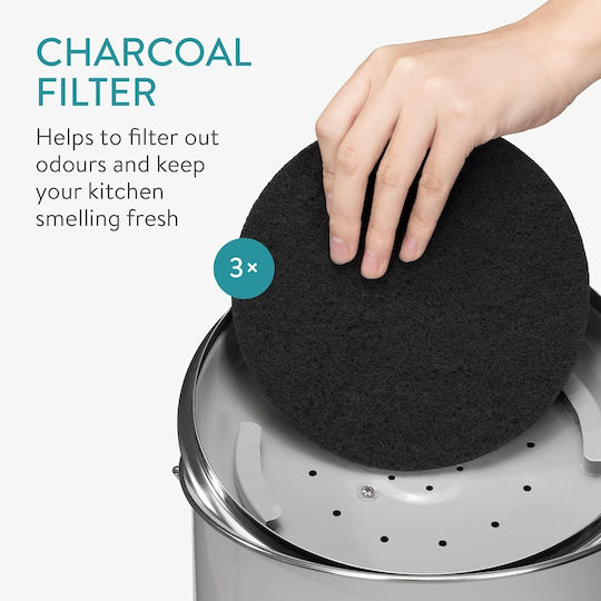 Navaris Metal Compost Caddy Bin - 3L Kitchen Compost Bucket with Lid & Charcoal Filters - Grey - Full Master Case of 4